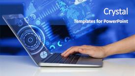  Presentation with future - PPT layouts with communication device - modern notebook computer with future background and a cobalt blue colored foreground