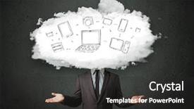  Presentation with networking world globalization global business - PPT layouts having communication device - professional business man with cloud background and a dark gray colored foreground