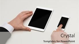  Presentation with business technology internet and network - Cool new slides with communication device app - business internet and technology concept backdrop and a  colored foreground