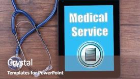  Presentation with medical concept - Colorful presentation theme enhanced with communication device app - tablet-pc on doctor table concept backdrop and a violet colored foreground