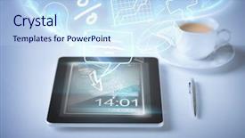  Presentation with healthcare technology internet of things cloud - Beautiful PPT layouts featuring communication device app - technology internet and application concept backdrop and a sky blue colored foreground