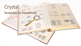  Presentation with stamp - Amazing slide deck having communication different cultures - stamp collection albums with magnifying backdrop and a lemonade colored foreground