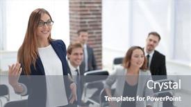  Presentation with questions - Colorful presentation design enhanced with communication engagement - business woman while asking questions backdrop and a gray colored foreground