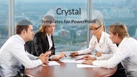  Presentation with office - Colorful slides enhanced with communication engagement - four businessmen are engaged backdrop and a light blue colored foreground