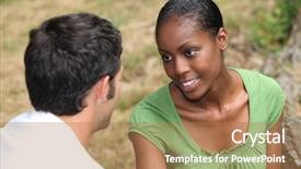  Presentation with romantic - Audience pleasing slides consisting of communication engagement - romantic couple backdrop and a coral colored foreground