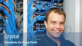  Presentation with server administrator - Colorful PPT layouts enhanced with communication engineering - administrator at server room backdrop and a ocean colored foreground