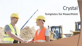  Presentation with shaking hands - Slide set enhanced with communication engineering - architects shaking hands at construction background and a white colored foreground