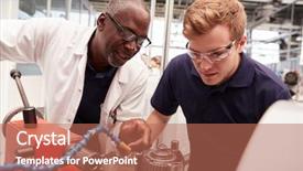  Presentation with apprentice - Beautiful presentation theme featuring communication engineering - engineer advising apprentice in factory backdrop and a coral colored foreground