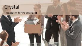  Presentation with team - Amazing PPT theme having communication etiquette - business team applauds the young backdrop and a coral colored foreground