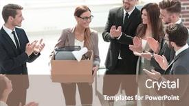  Presentation with business communication - PPT theme with communication etiquette - business team applauds the young background and a  colored foreground