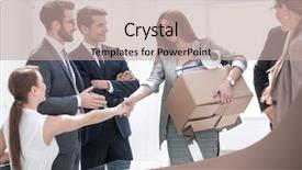  Presentation with project manager - Slides having communication etiquette - handshake a new employee background and a  colored foreground