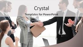  Presentation with project manager - Presentation having communication etiquette - project manager shaking hands background and a light gray colored foreground