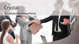  Presentation with project manager - Amazing presentation theme having communication etiquette - project manager shaking hands backdrop and a  colored foreground