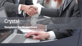  Presentation with communication - Audience pleasing theme consisting of communication etiquette - two businessmen shaking hands backdrop and a gray colored foreground