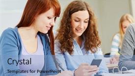  Presentation with women - Slide set featuring communication etiquette - two young women looking background and a light blue colored foreground
