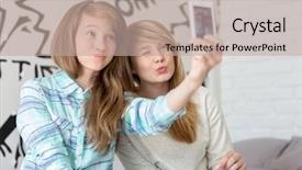  Presentation with smart home - Colorful PPT theme enhanced with communication family - cute sisters pouting while taking backdrop and a mint green colored foreground