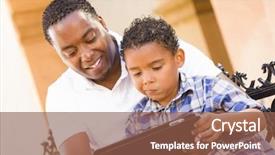  Presentation with african american in computer - Presentation theme enhanced with communication family - happy african american father background and a tawny brown colored foreground