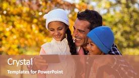  Presentation with father teaching children - Colorful PPT theme enhanced with communication family technology - happy father with children looking backdrop and a  colored foreground