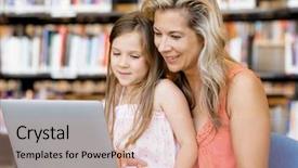  Presentation with library - Amazing presentation having communication family technology - little girl and mother backdrop and a coral colored foreground