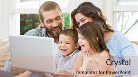  Presentation with family communication - Theme with communication family technology - parents and kids using laptop background and a  colored foreground