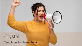  Presentation with angry people - PPT layouts enhanced with communication-feminism-and-people-concept background and a gold colored foreground