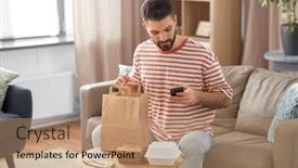  Presentation with food order - Slide deck enhanced with communication-leisure-and-people-concept background and a  colored foreground