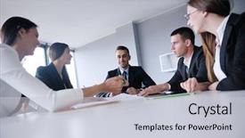  Presentation with office management - Beautiful PPT layouts featuring communication management - group of happy young business backdrop and a  colored foreground