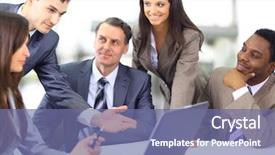  Presentation with ethnic - Slide set featuring communication management - multi ethnic business executives background and a ocean colored foreground