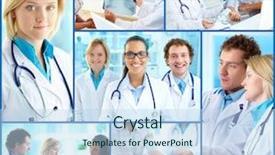  Presentation with collage medical - Slide deck consisting of communication medical staff - collage of confident practitioners background and a sky blue colored foreground
