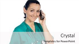  Presentation with speaking - Beautiful slides featuring communication medical staff - lady doctor speaking backdrop and a  colored foreground