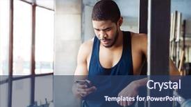  Presentation with fitness - Slide set consisting of communication network training - fitness afro american man using background and a ocean colored foreground