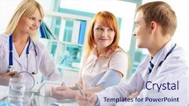  Presentation with patient and privacy - PPT theme consisting of communication nursing - portrait of confident practitioners background and a  colored foreground