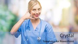  Presentation with hand surgeon - Beautiful PPT layouts featuring communication nursing - young beautiful blonde doctor surgeon backdrop and a  colored foreground