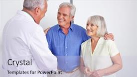  Presentation with senior couple - Beautiful PPT layouts featuring communication patient - doctor greeting happy senior couple backdrop and a lemonade colored foreground