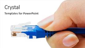  Presentation with cable - Slides having communication problem - computer cable in hand isolated background and a white colored foreground