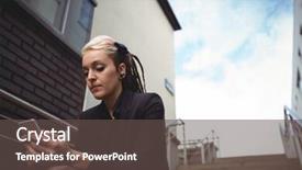  Presentation with mobile phone and germs - Presentation design featuring communication steps types - businesswoman using mobile phone background and a  colored foreground