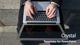  Presentation with laptop blank screen - PPT theme featuring communication steps types - close up of blank screen background and a  colored foreground