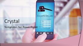  Presentation with smartphone - Audience pleasing presentation theme consisting of communication steps types - female hand holding a smartphone backdrop and a  colored foreground