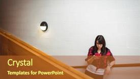  Presentation with worried female college student for health check up - Amazing slide set having communication steps types - female student standing on staircase backdrop and a  colored foreground