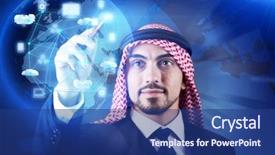  Presentation with cloud computing - Presentation theme with communication strategies - arab man in cloud computing background and a  colored foreground