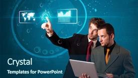  Presentation with high tech - Amazing slides having communication system - businessman pressing high tech type backdrop and a  colored foreground