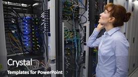  Presentation with server - Presentation theme having communication system - technician talking on phone while background and a dark gray colored foreground
