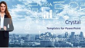  Presentation with innovation strategy - Cool new PPT layouts with communication technology - business people banner collage background backdrop and a sky blue colored foreground