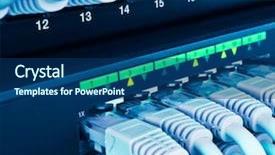  Presentation with cables - Slide deck having communication technology - closeup of network hub background and a ocean colored foreground