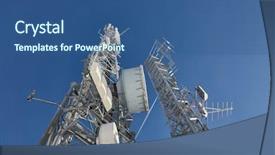  Presentation with communication tower - Presentation design enhanced with communication transmitter tower against clear background and a ocean colored foreground