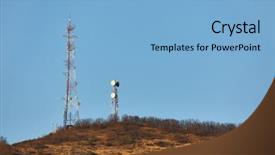  Presentation with communication tower - Presentation theme consisting of communication transmitter tower background and a light blue colored foreground