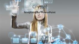  Presentation with digital communications - Amazing PPT layouts having communications concept young blonde with silver latex jumpsuit with digital tablet backdrop and a light gray colored foreground