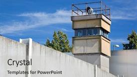  Presentation with berlin wall - PPT theme featuring communism - berlin wall memorial a watchtower background and a light gray colored foreground
