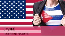  Presentation with cuban - Slide deck having communism - businessman stretching suit with cuban background and a coral colored foreground