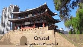  Presentation with middle century - PPT layouts consisting of communist - old gate in part background and a coral colored foreground